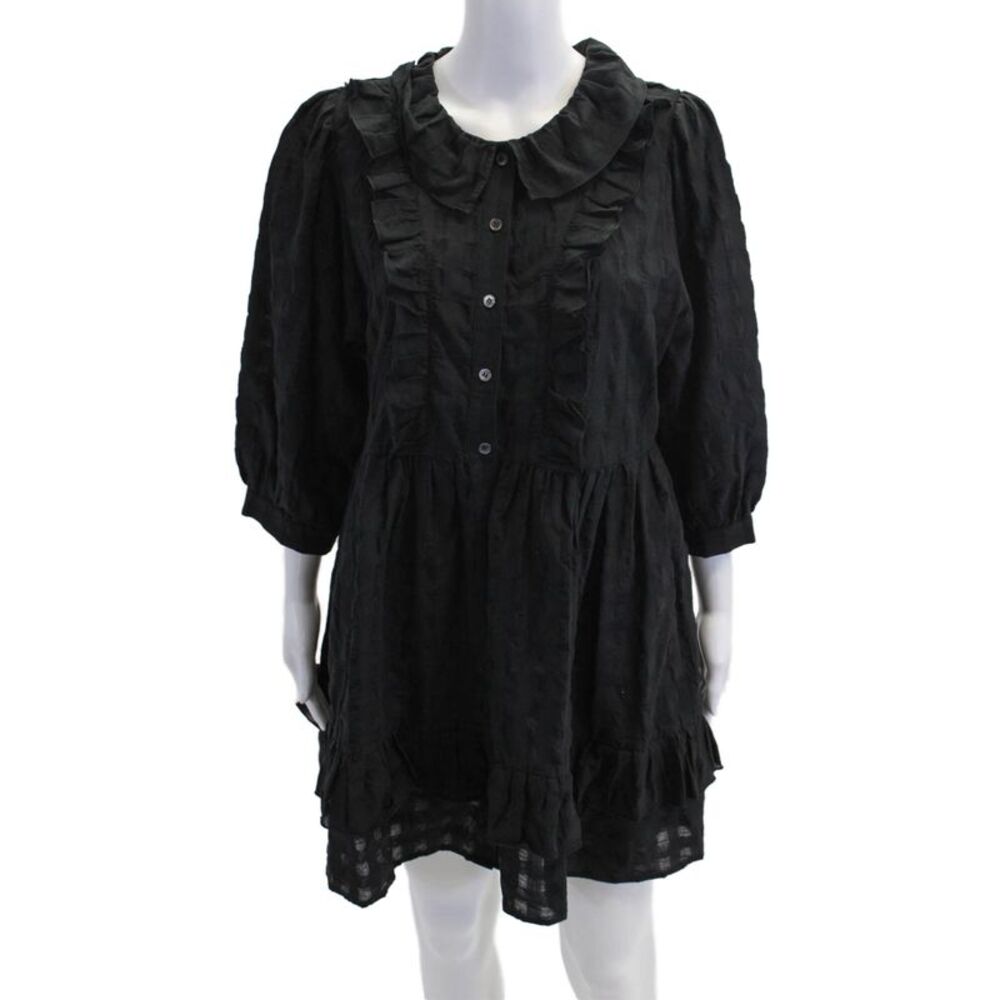 &Daughter Womens Striped Ruffled A Line Mini Dress Black Cotton Size 12